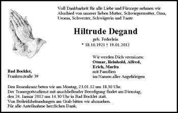 Anzeige von Hiltrude Degand von MGO