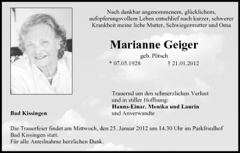 Anzeige von Marianne Geiger von MGO