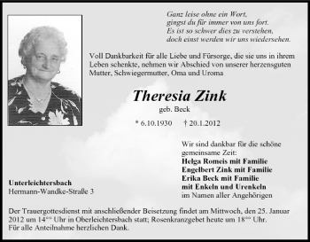 Anzeige von Theresia Zink von MGO