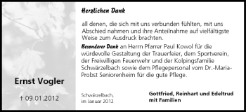 Anzeige von Ernst Vogler von MGO