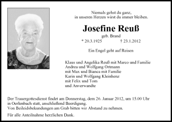Anzeige von Josefine Reuß von MGO