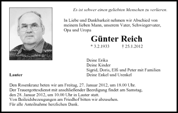 Anzeige von Günter Reich von MGO