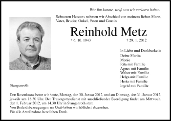 Anzeige von Reinhold Metz von MGO