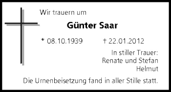 Anzeige von Günter Saar von MGO