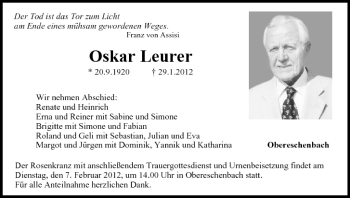 Anzeige von Oskar Leurer von MGO