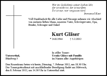 Anzeige von Kurt Gläser von MGO