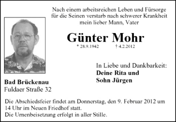 Anzeige von Günter Mohr von MGO