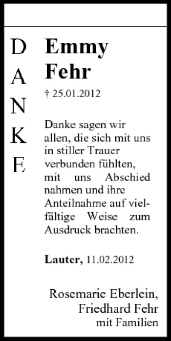 Anzeige von Emmy Fehr von MGO