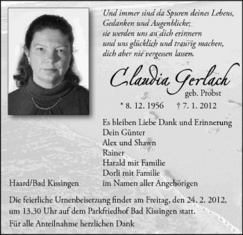 Anzeige von Claudia Gerlach von MGO