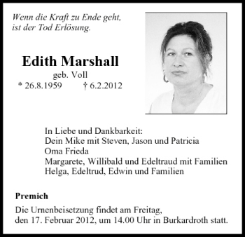 Anzeige von Edith Marshall von MGO