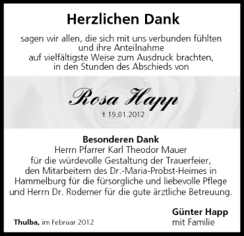 Anzeige von Rosa Happ von MGO