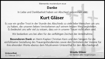 Anzeige von Kurt Gläser von MGO