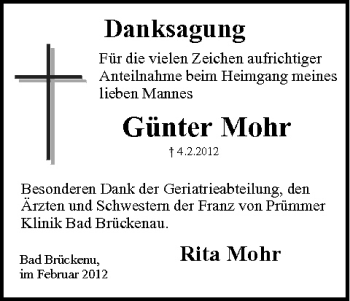 Anzeige von Günter Mohr von MGO
