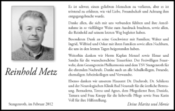Anzeige von Reinhold Metz von MGO