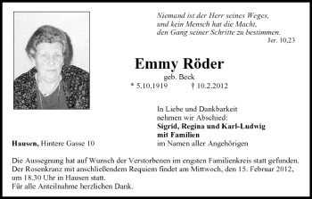 Anzeige von Emmy Röder von MGO