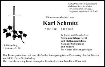Anzeige von Karl Schmitt von MGO