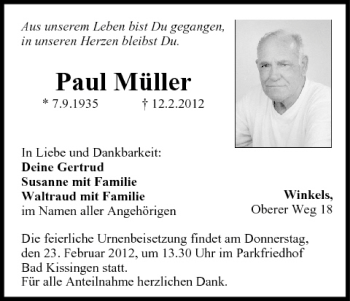 Anzeige von Paul Müller von MGO