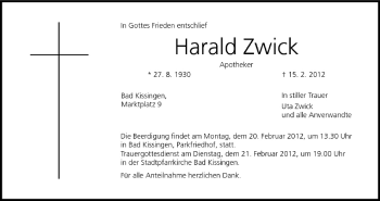 Anzeige von Harald Zwick von MGO