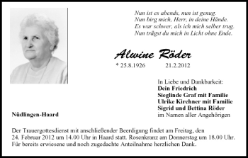 Anzeige von Alwine Röder von MGO