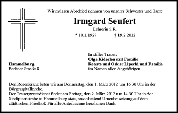 Anzeige von Irmgard Seufert von MGO