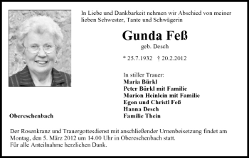 Anzeige von Gunda Feß von MGO