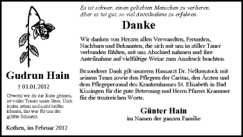 Anzeige von Gudrun Hain von MGO