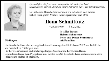 Anzeige von Ilona Schmittutz von MGO