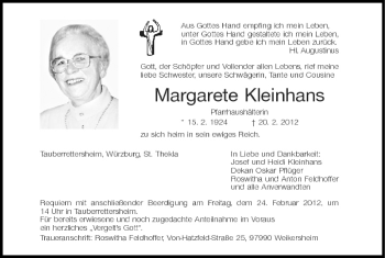 Anzeige von Margarete Kleinhans von MGO