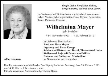 Anzeige von Wilhelmina Mayer von MGO