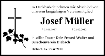 Anzeige von Josef Müller von MGO