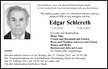 Anzeige von Edgar Schlereth von MGO