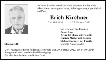 Anzeige von Erich Kirchner von MGO
