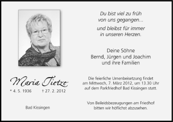 Anzeige von Maria Tietze von MGO