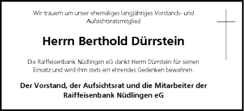 Anzeige von Berthold Dürrstein von MGO