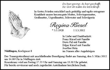 Anzeige von Regina Kiesel von MGO
