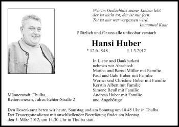 Anzeige von Hansi Huber von MGO