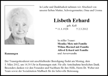 Anzeige von Lisbeth Erhard von MGO