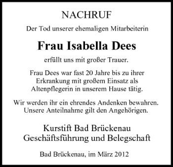 Anzeige von Isabella Dees von MGO