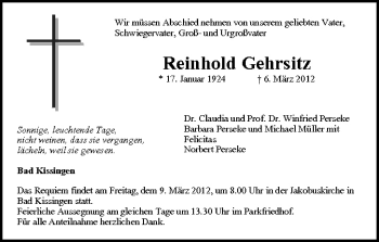 Anzeige von Reinhold Gehrsitz von MGO