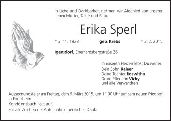 Anzeige von Erika Sperl von MGO