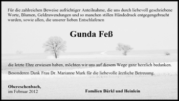 Anzeige von Gunda Feß von MGO