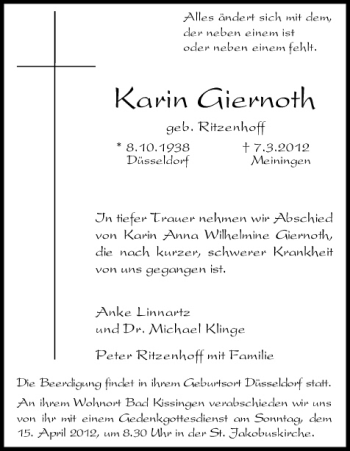 Anzeige von Karin Giernoth von MGO