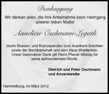 Anzeige von Anneliese Oschmann-Legath von MGO