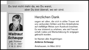 Anzeige von Waltraut Schaupp von MGO