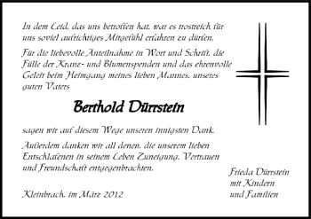 Anzeige von Berthold Dürrstein von MGO