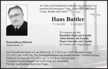 Anzeige von Hans Buttler von MGO