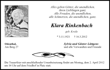 Anzeige von Klara Rinkenbach von MGO