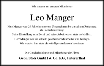 Anzeige von Leo Manger von MGO