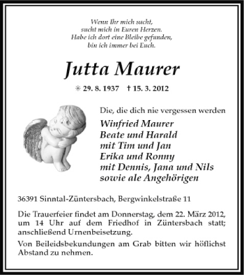 Anzeige von Jutta Maurer von MGO