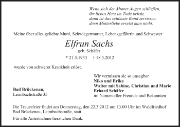 Anzeige von Elfrun Sachs von MGO